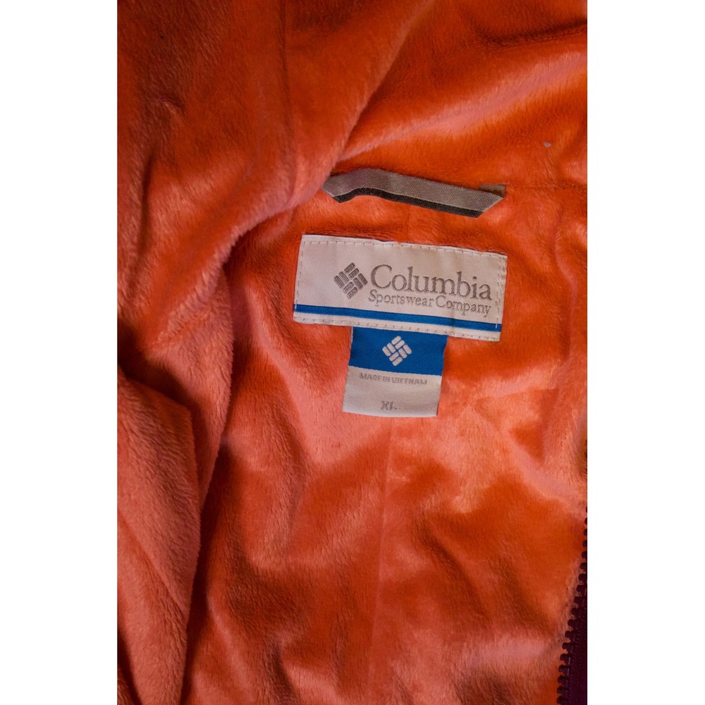 Columbia Womens XL Hooded Fleece Lined Jacket Plum Purple Orange Full Zip Coat - Picture 3 of 3